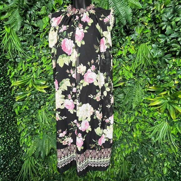 Women Dress Medium Black Floral Sleeveless Flared Ups & Downs 1228 - Picture 10 of 11